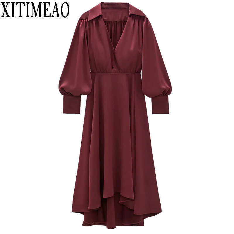 ZA Satin MIDI dress Sexy Women Dress Red Beach Long Party Lapel deep V Bridesmaids skirt with irregular hem 210602, As picture
ZA Satin MIDI dress Sexy Women Dress Red Beach Long Party Lapel deep V Bridesmaids skirt with irregular hem 210602, As picture