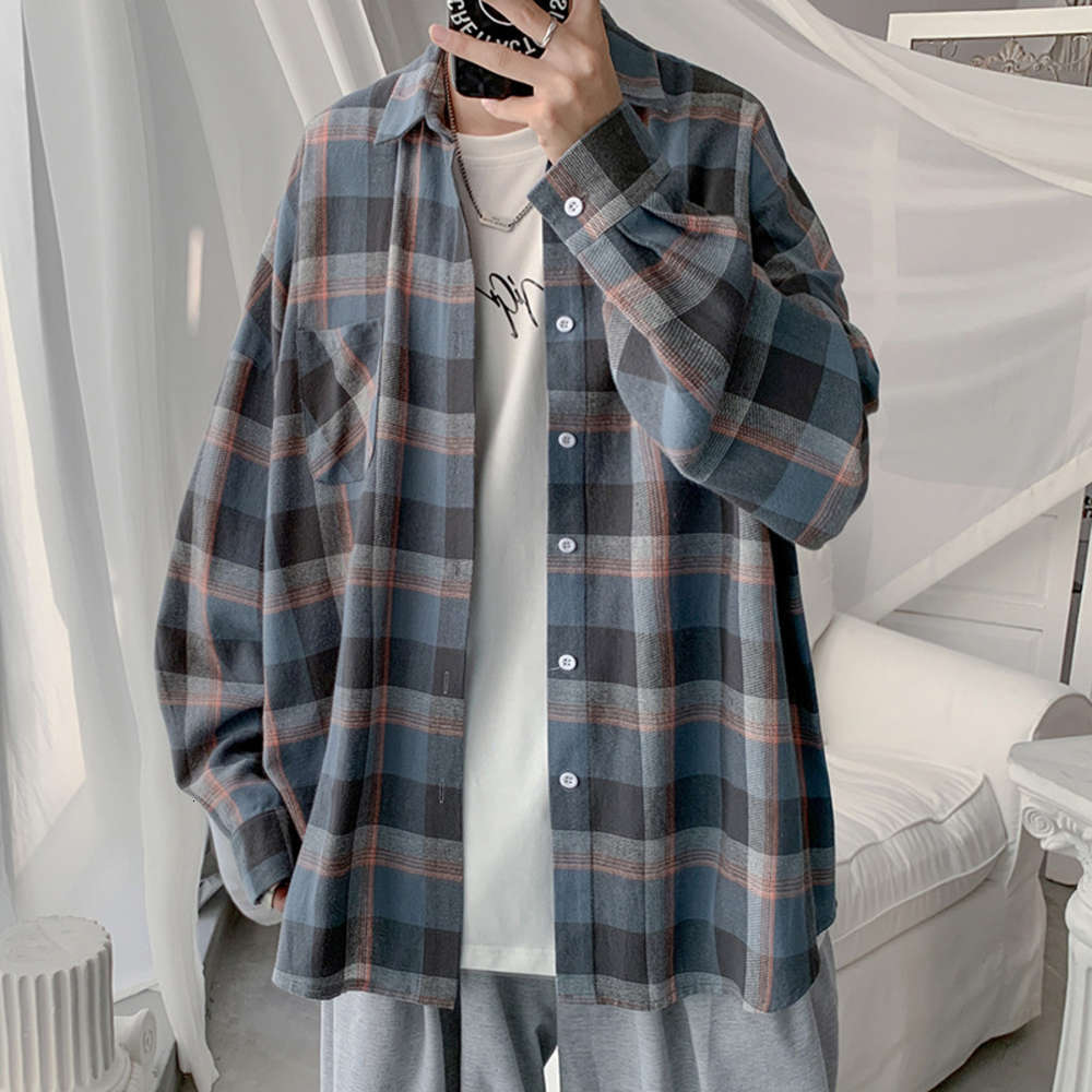 2021 spring and Plaid Long Sleeve men's Korean fashion loose Shirt coat autumn top, White;black
2021 spring and Plaid Long Sleeve men's Korean fashion loose Shirt coat autumn top, White;black