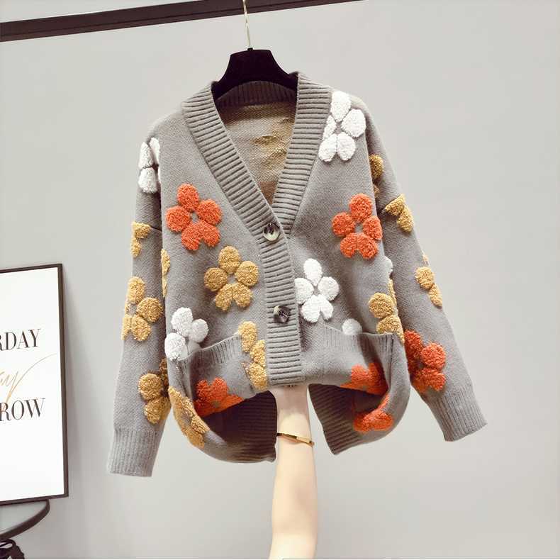 spring and autumn fashion women's knitted long-sleeved v-neck sweater cardigan jacket women loose western style 211011Z