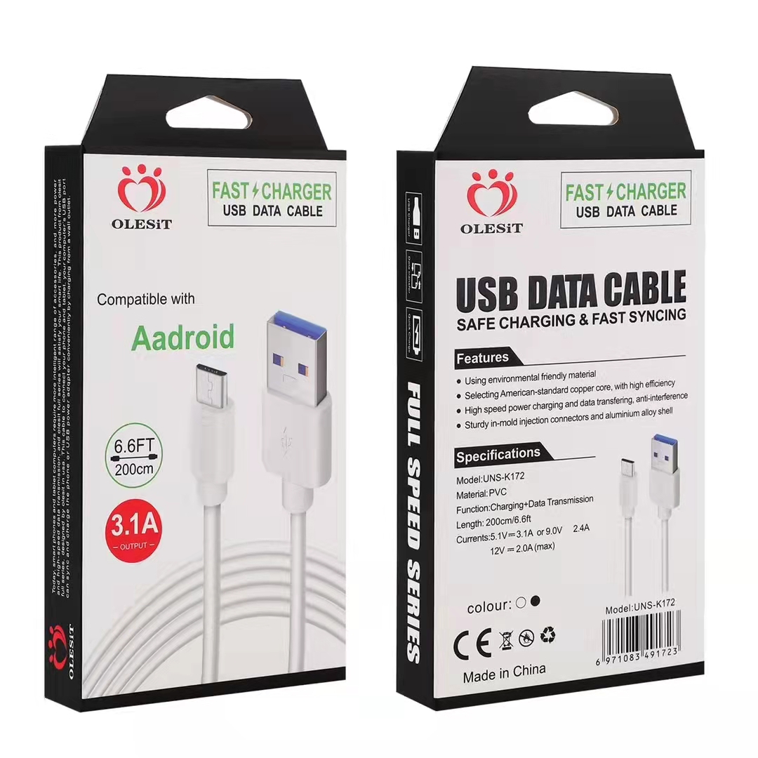 Olesit 3.1A Fast Charger Micro USB Cables Data Type-C Cable 2M 6.6FT 3M 10FT For Samsung Huawei Xiaomi Baseus With Retail Box, White
Olesit 3.1A Fast Charger Micro USB Cables Data Type-C Cable 2M 6.6FT 3M 10FT For Samsung Huawei Xiaomi Baseus With Retail Box, White
