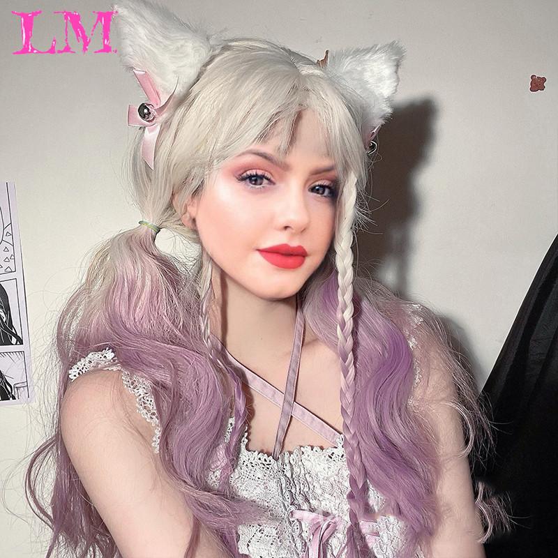 Synthetic Wigs LM Long Straight Wine Wig With Bangs Hair Bang For Women Red Heat Resistant