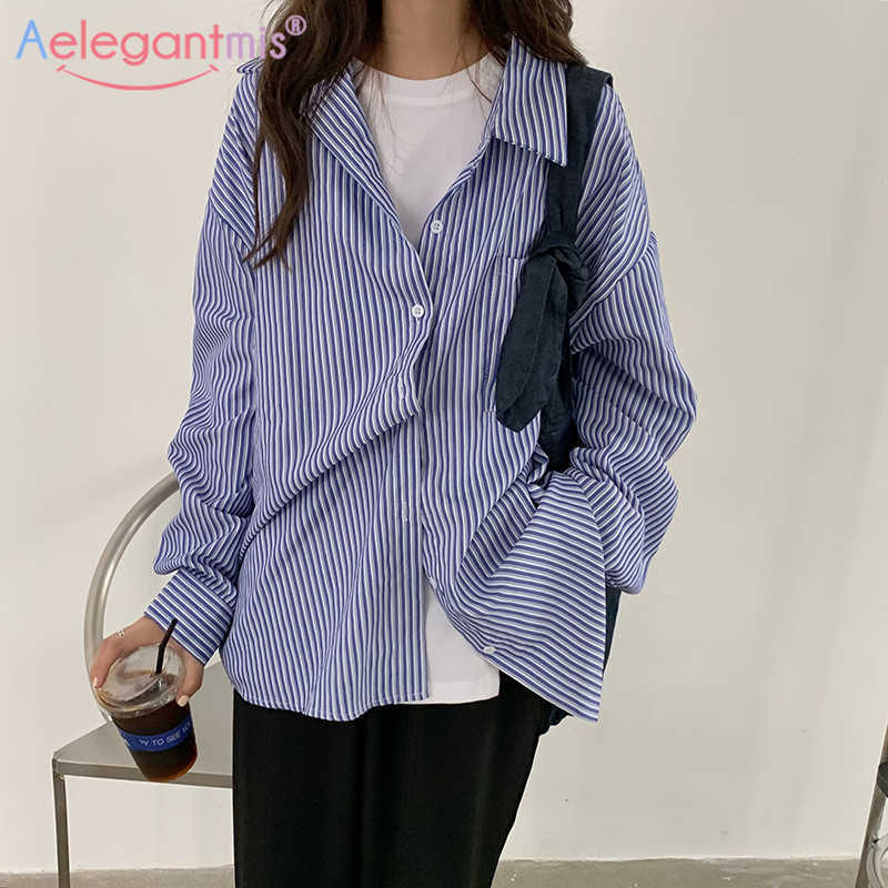 Aelegantmis Oversized Loose Striped Women Blouse Female Turn Down Collar Long Sleeve Blouses Ladies Shirts OL Style Casual Tops 210607, Blue
Aelegantmis Oversized Loose Striped Women Blouse Female Turn Down Collar Long Sleeve Blouses Ladies Shirts OL Style Casual Tops 210607, Blue