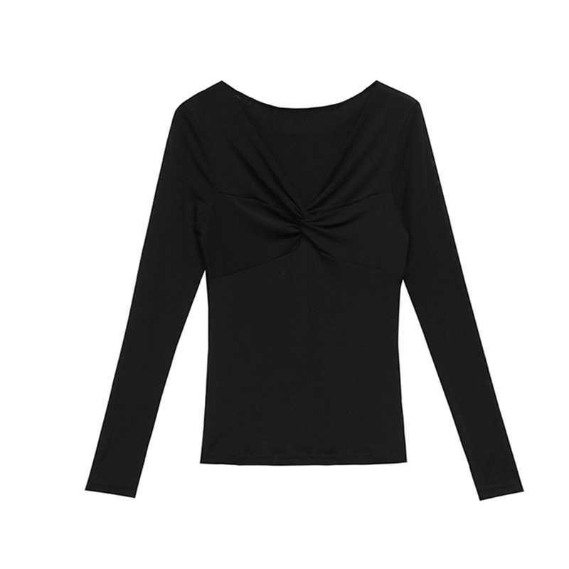 Korean Women Blouses Woman Elastic Mesh Blouse Tops V-neck Basic Plus Size Autumn Ladies Solid Long Sleeve 210531