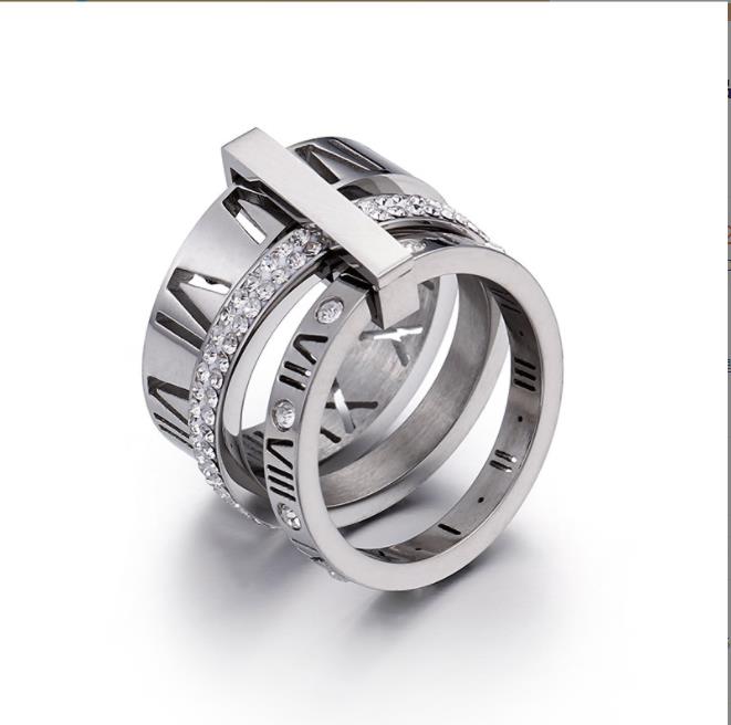 Stainless Steel Rose Gold Roman Numerals Fashion Jewelry Ring Women's Wedding Engagement Jewelry Gift