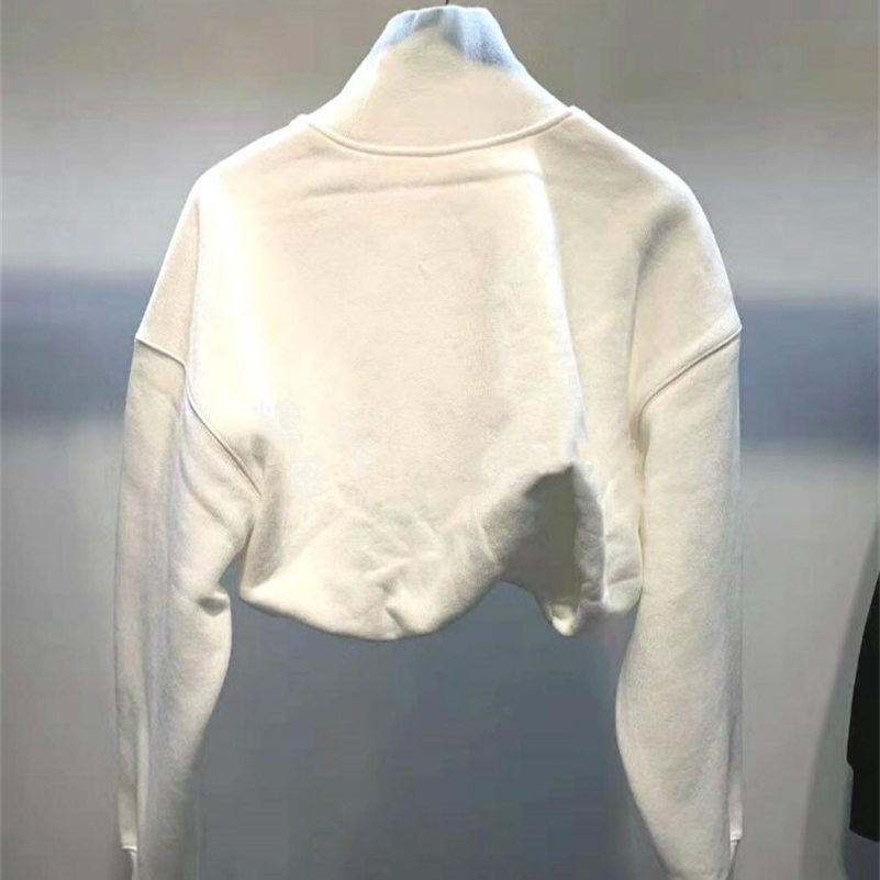 AAW033 New Vintage Loose Letter Embroidery Short Crop top Turtleneck Hoodies Women Tide Sweatshirts A2 201209
