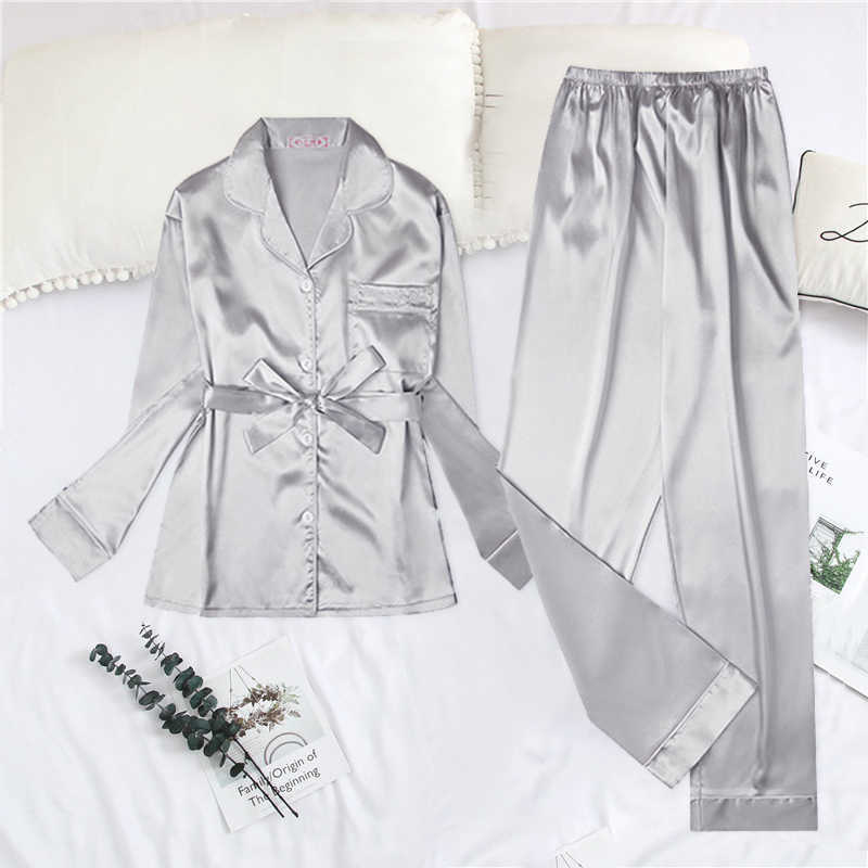 JULY'S SONG Faux Silk Women Pajamas Set 2 Pieces Satin Stripes Polka Dot Printed Sleepwear Long Sleeves Autumn Homewear 210924