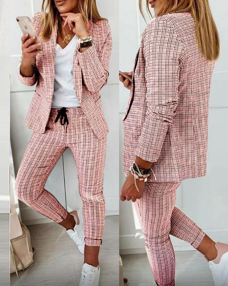 Women's Two Piece Pants Casual Plaid Print Blazer Coat & Drawstring Set 2021 Autumn Women Work Wear Fashion Suit Sets Long Sleeve, White
Women's Two Piece Pants Casual Plaid Print Blazer Coat & Drawstring Set 2021 Autumn Women Work Wear Fashion Suit Sets Long Sleeve, White