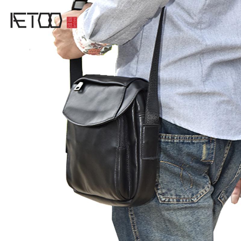 HBP AETOO Men's Leather Slant Bag, Fashion Casual Handmade Leather Men's