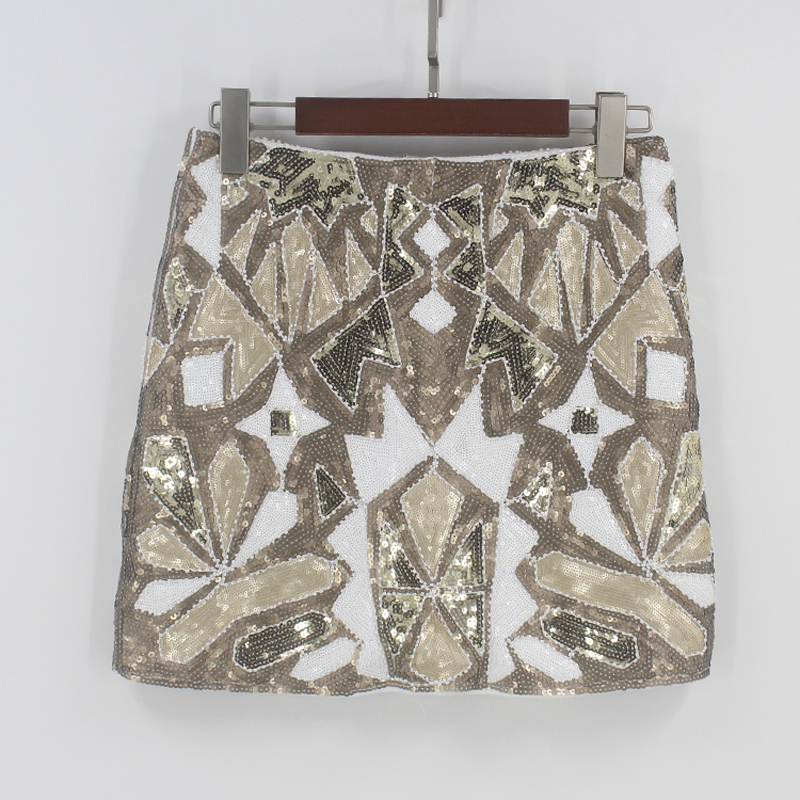 Retro 1920s Gatsby Flapper Party Geometric Colorblock Beaded Sequin Women Pencil Jupe Falda Baroque Skirt 210306
