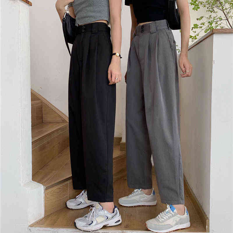 Straight Pants Women BF Style Chic Trendy Ladies Ankle-Length Trousers Summer All-match College Classic Teens Pantalones 211112wtt