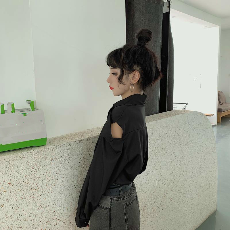 Neploe Spring Harajuku Blusas Tops Long Sleeve Hollow-out Strapless Women Shirt Korean Fashion White Black Blouses 58100 210225