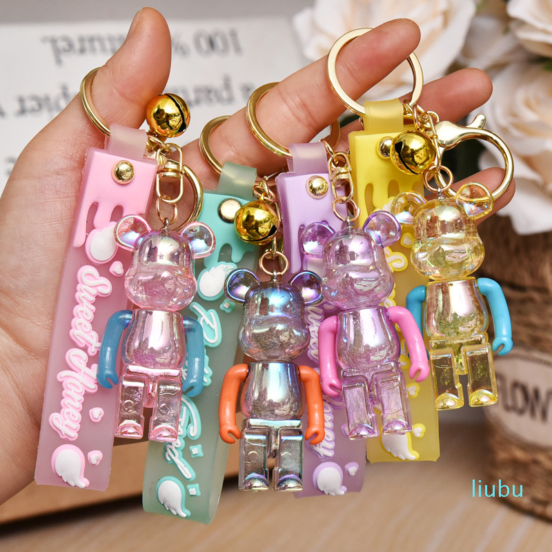 Cute Acrylic Bear Keychain for Women Pendant Transparent Keyring silicone String Lover Car Keychains Girl Gift