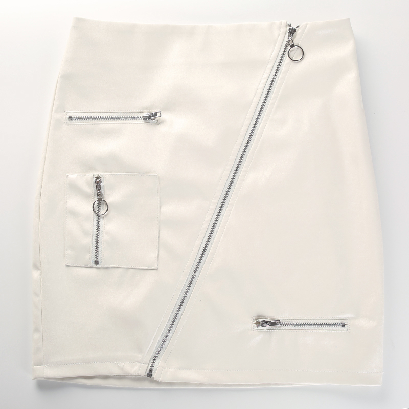 Rapwriter Fashion Solid Ring Zipper Pencil PU Skirts Women Casual High Waist Pocket Leather Mini Sexy Skirt Saias falda 210311