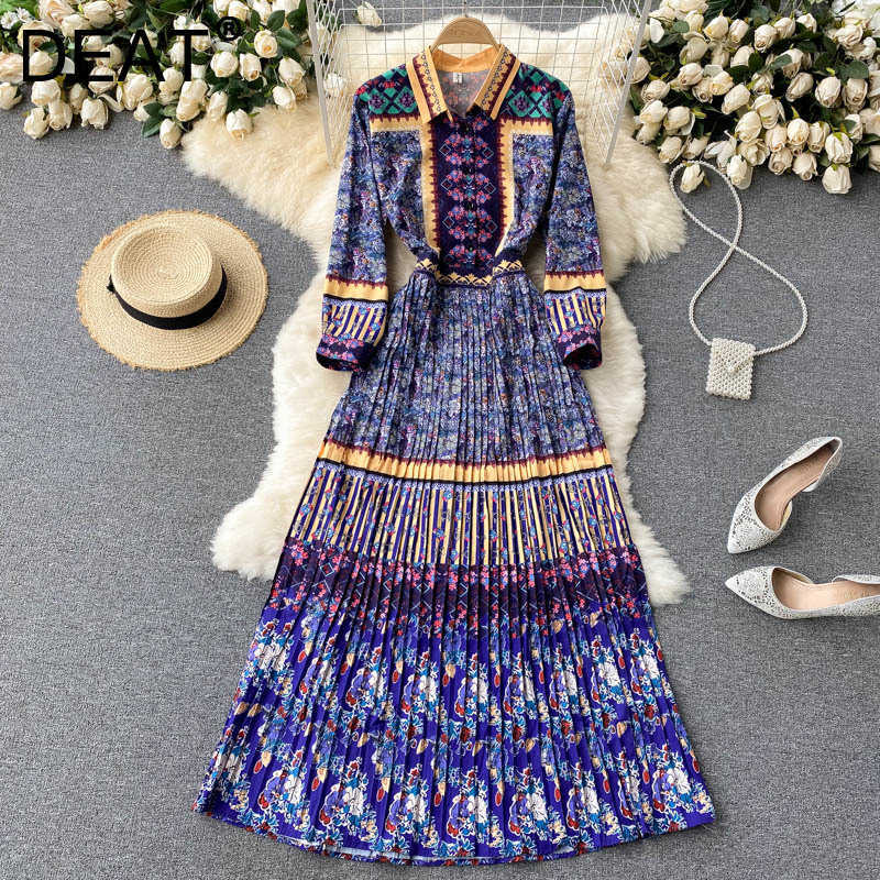 DEAT Women Printing Pleated Dress Lapel Long Sleeve Arrivals Lady Temperament Fashion Spring Autumn 11D 210709, Color
DEAT Women Printing Pleated Dress Lapel Long Sleeve Arrivals Lady Temperament Fashion Spring Autumn 11D 210709, Color