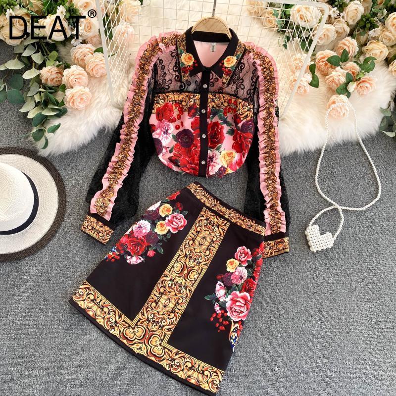 Women Floral Skirt Lapel Ruffles Lace Short Two Piece Set Fashion Temperament Spring Summer 11D56 210525, Black
Women Floral Skirt Lapel Ruffles Lace Short Two Piece Set Fashion Temperament Spring Summer 11D56 210525, Black