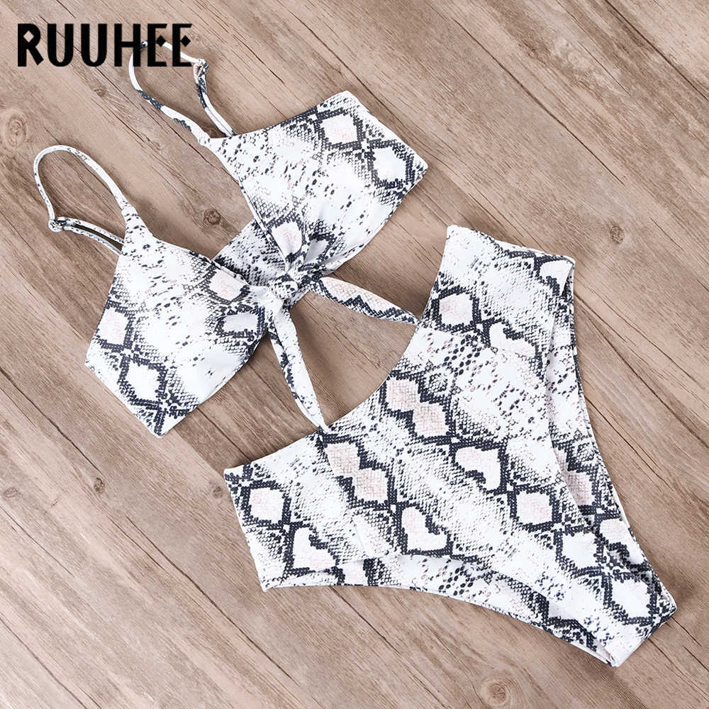 RUUHEE Bikini Swimwear Women Swimsuit High Waist Set Push Up Front Knot Bathing Suit Summer Beach wear Biquini 210611