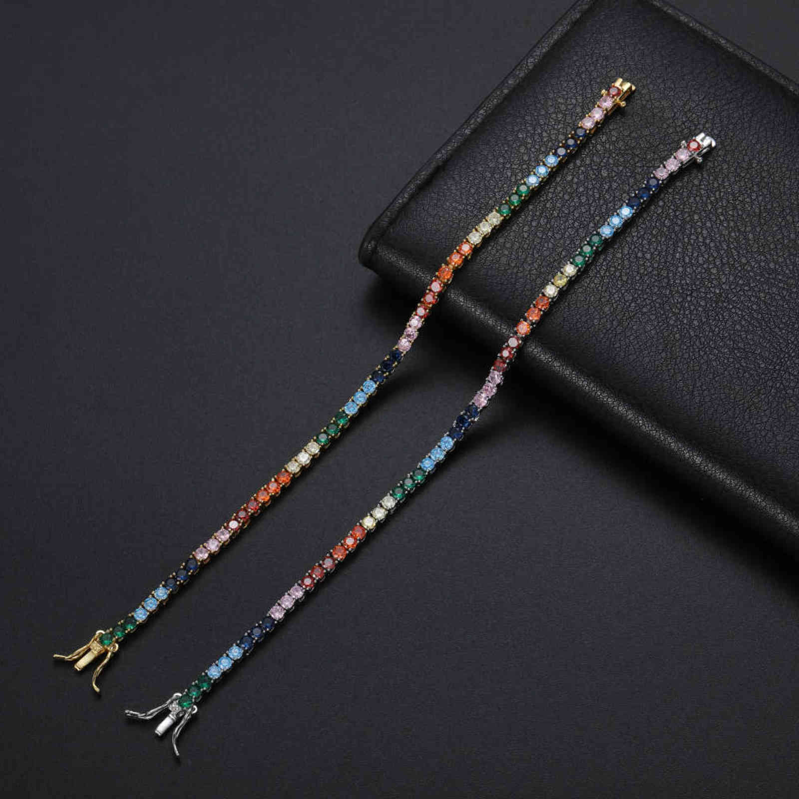 3mm colorful stones Bling Iced Out tennis bracelet 7inch 8inch Brass Bracelet femal CZ Jewelry BB209 211124