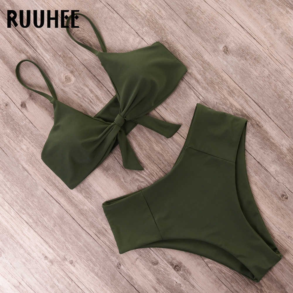 RUUHEE Bikini Swimwear Women Swimsuit High Waist Set Push Up Front Knot Bathing Suit Summer Beach wear Biquini 210611