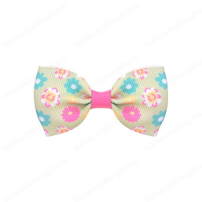 20 Color Printed Floral Hair Clip Bowkont Grosgrain Ribbon Hair Bows for Girl Kids Handmade Hairgrips Headwear Hair Accessories