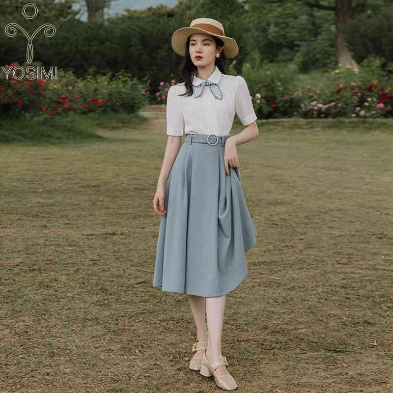 YOSIMI Women Skirt and Top Set Vintage Turn-down Collar Short Sleeve White Shirt Blue Long Office Lady 2 Piece Outfits 210604, Sky blue
YOSIMI Women Skirt and Top Set Vintage Turn-down Collar Short Sleeve White Shirt Blue Long Office Lady 2 Piece Outfits 210604, Sky blue