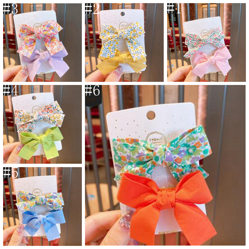2 Pcs/Set Baby Girls Clip Flower Bowknot Hairpin Sweet Princess Barrettes Kid Hair Accessories 6 Color Optional BT6624
