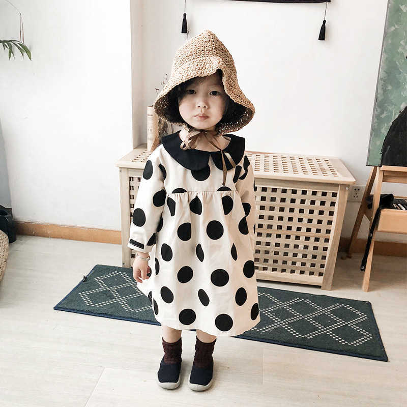 Lovely Girl Polka Dots Fall Dress for Toddler Cotton Casual Blouse Girls Christmas Outfit Clothing Baby Birthday 210529