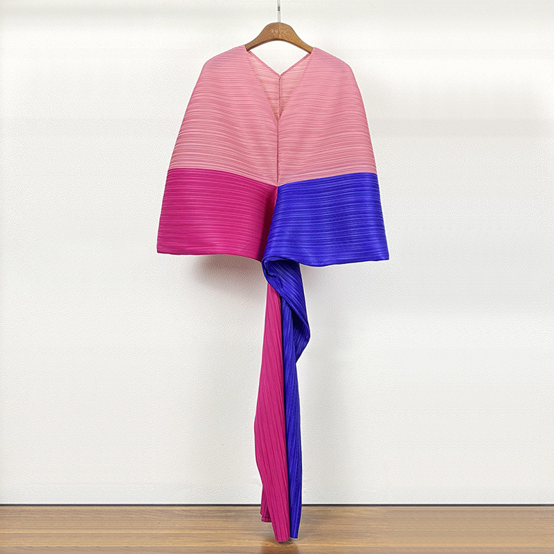 Spring Summer Patchwork Dress Women Casual Loose A-Line Dresses V-neck Pleated Mix Color Streetwear Clothes HT584 210526