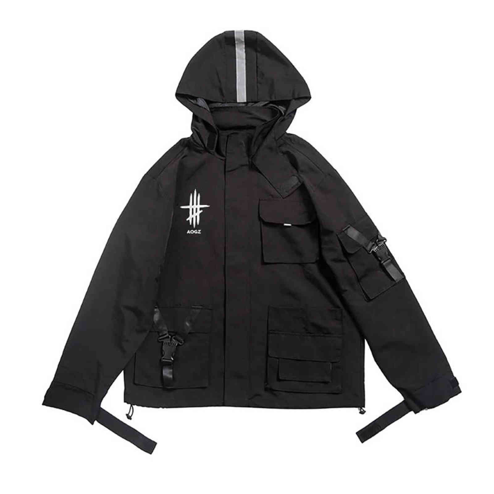 Techwear Streetwear Black Jacket for Men Fashion Waterproof Windbreaker 211126