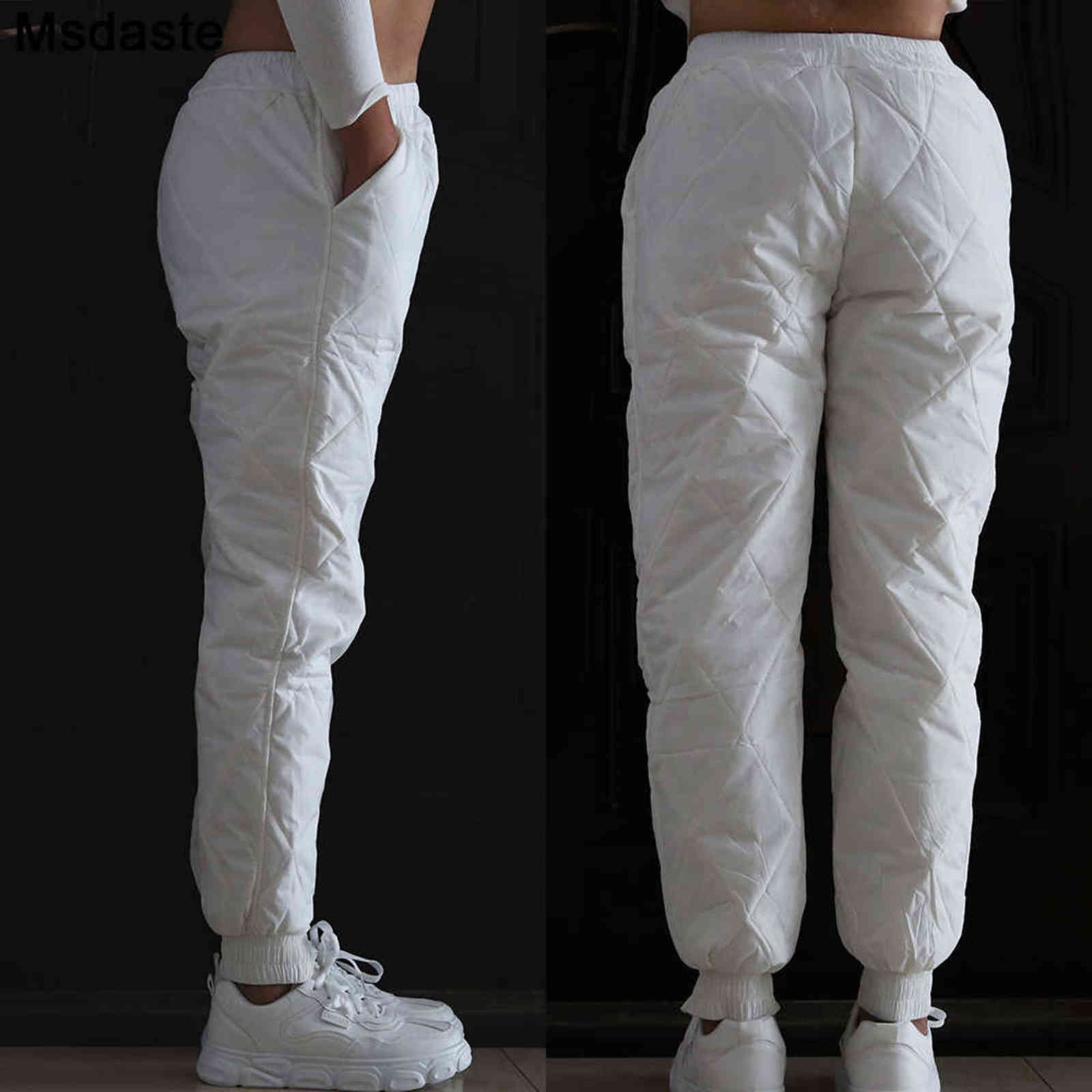 Winter Down Pants Women Warm Soft Thick Female High Waist Plus Size Casual Pant Windproof Outdoor Sportswear Ladies Trousers 211115