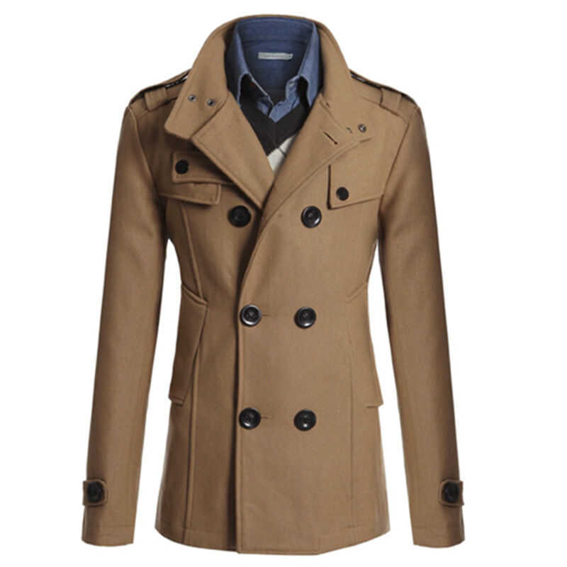 Mens Double Breasted Trench Coat Winter Warm Long Slim Jacket Business Overcoat 210819
