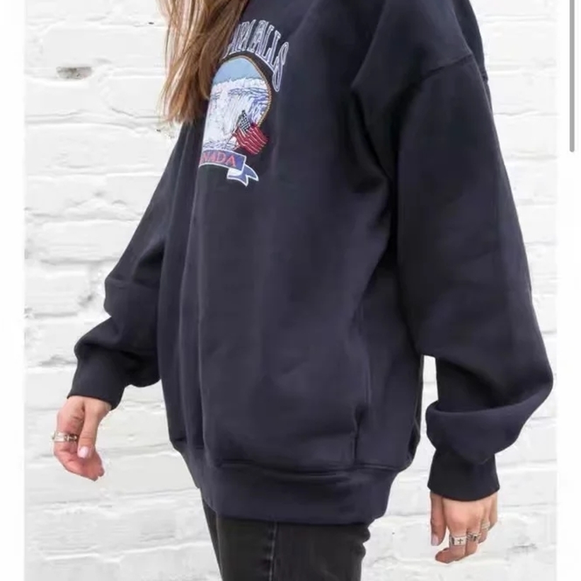 Women Embroidery Oversized Sweatshirt Long Sleeve Embroidery Pullover 201211