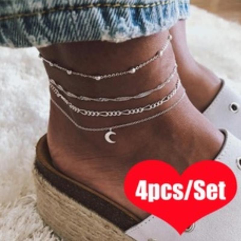 Anklets 2021 Trend Fashion Accessories Retro Boho Style Alloy Silver Moon Pendant Pearl Chain Anklet Set Women's Jewelry, Red;blue
Anklets 2021 Trend Fashion Accessories Retro Boho Style Alloy Silver Moon Pendant Pearl Chain Anklet Set Women's Jewelry, Red;blue