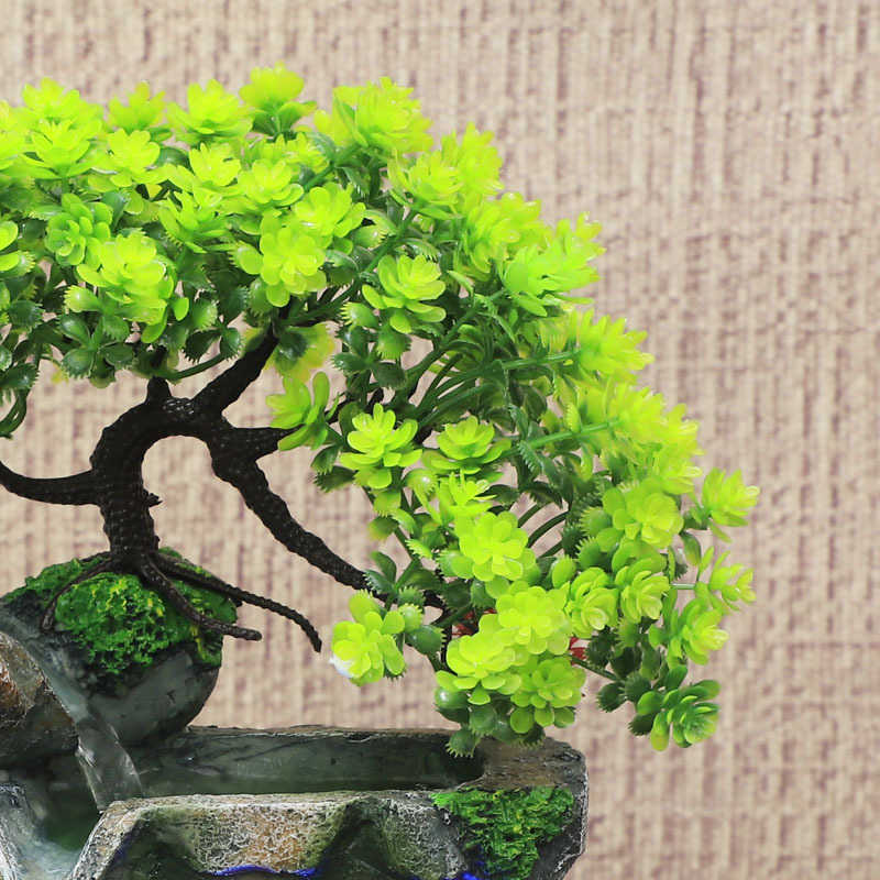 Creative Feng Shui Flowing Water Fountain Desktop Resin Rockery Landscape Waterfall Fountain Crafts with 7-Color Led Change 210727