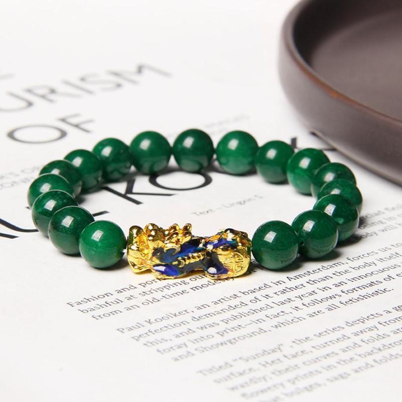 Bangle Pi Yao Feng Shui Green Jade Beads Bracelets Good Luck Bracelet Color Money Gold Wealth Changing Charm Jewelry Gift Attract