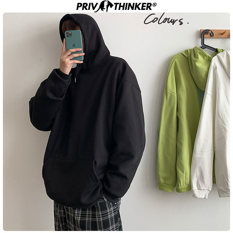 Privathinker Men's Solid Harajuku Spring Hoodies Men Fashion Korean Hooded Sweatshirt Male Collage 8 Colors Sweatshirt 5XL 201020
