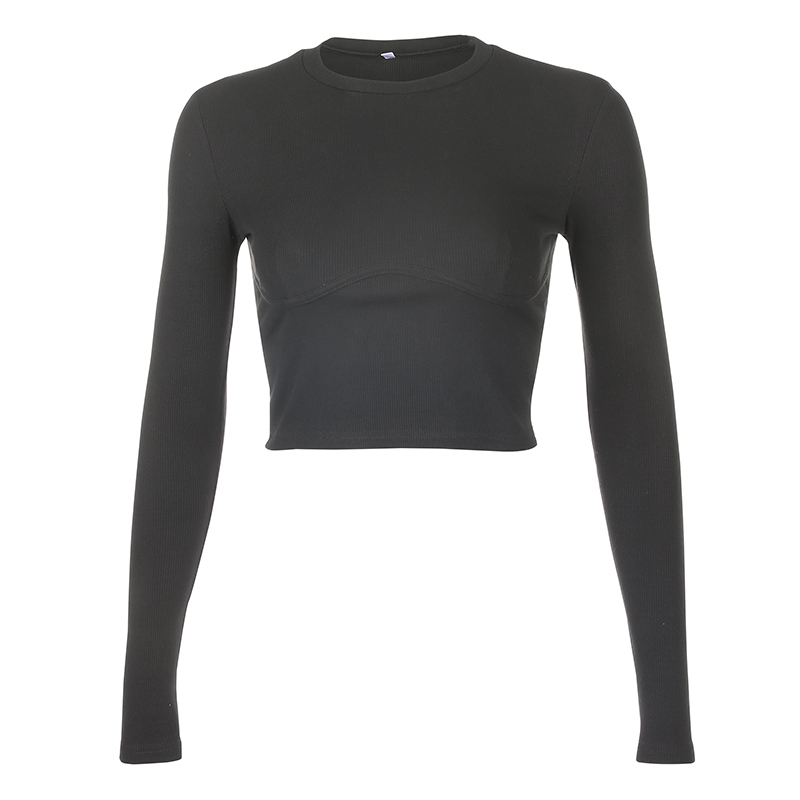 Rapwriter Casual Workout Turtleneck Long Hole Sleeve Elastic Striped Black T-Shirt Girl Autumn Letter Stretch Crop Tops 210302