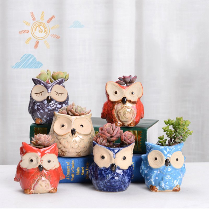 Owl Ceramic Empty Pot Cactus Flower Pots Cartoon Colorful Succulent Plant For Desktop 6 Style Free shipping