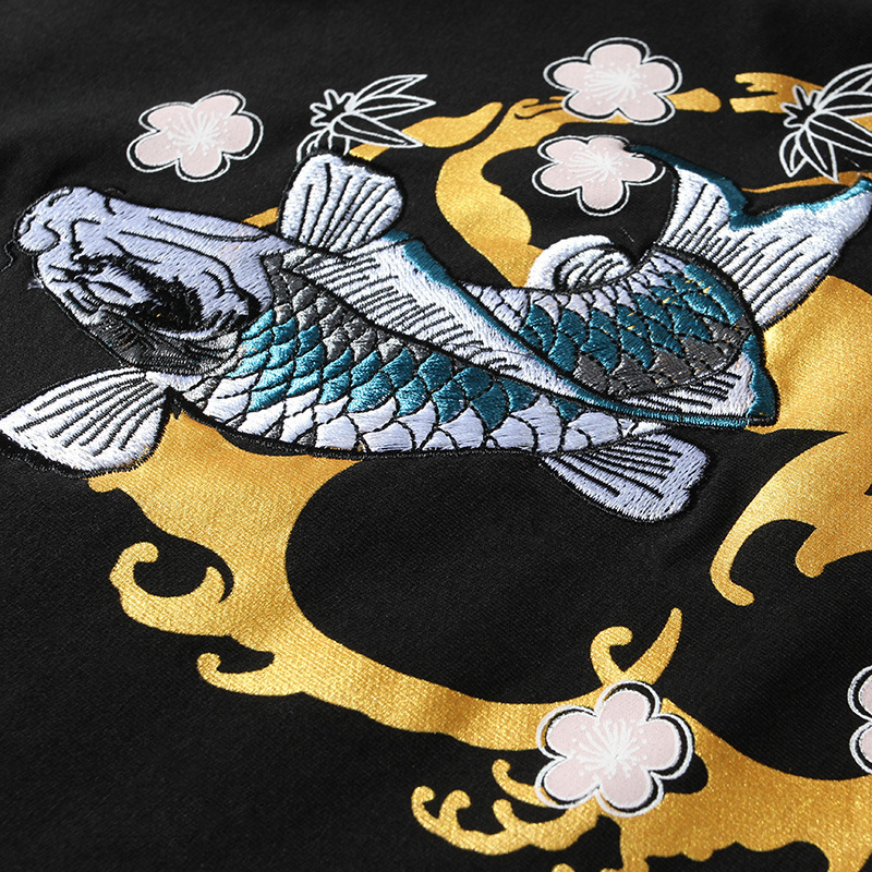 Autumn Winter Fashion Carp Embroider Hoodies Cotton Warm Thick Hip Hop Hoodie Men Couples US Size SXL 201020