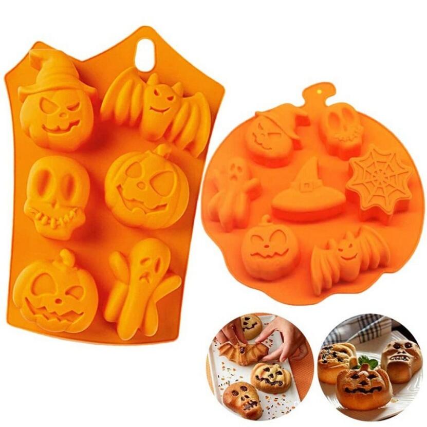 Halloween Baking Silicone Mold Ghost Pumpkin Baking Mould Nonstick Pumpkin Chocolate Cupcakes Bat Skull Ghost Shape Muffin Candy Mold