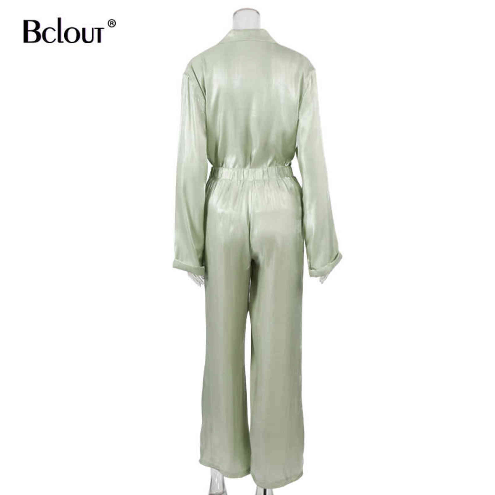 Bclout Green Vintage Two Piece Sets Women Autumn Of Elegant Woman Long Sleeve Top And High Waist Pants 2 Set Female 211105