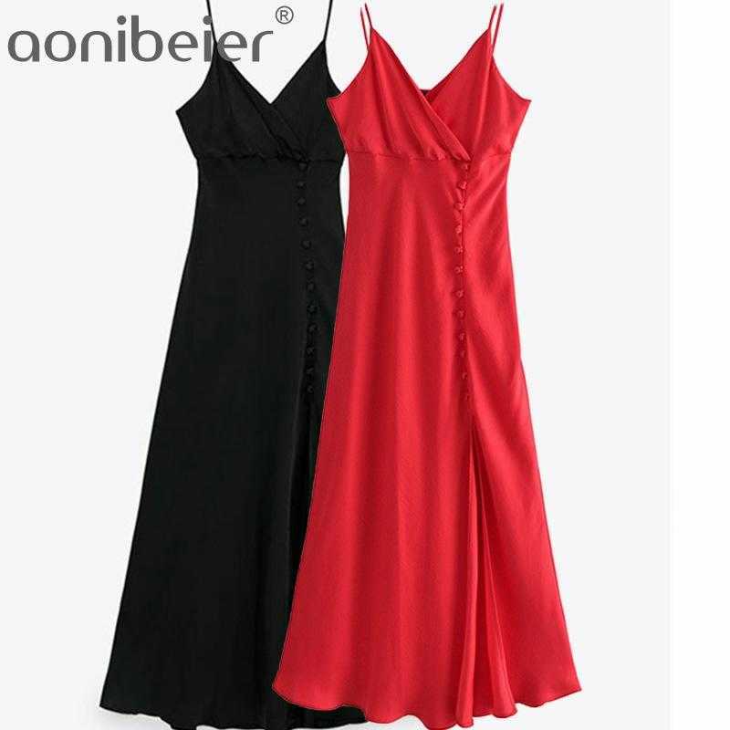 Temperament High Waist Satin Dress Summer Split Female Maxi Sleeveless Button Spaghetti Strap Ankle Length 210604, Red
Temperament High Waist Satin Dress Summer Split Female Maxi Sleeveless Button Spaghetti Strap Ankle Length 210604, Red