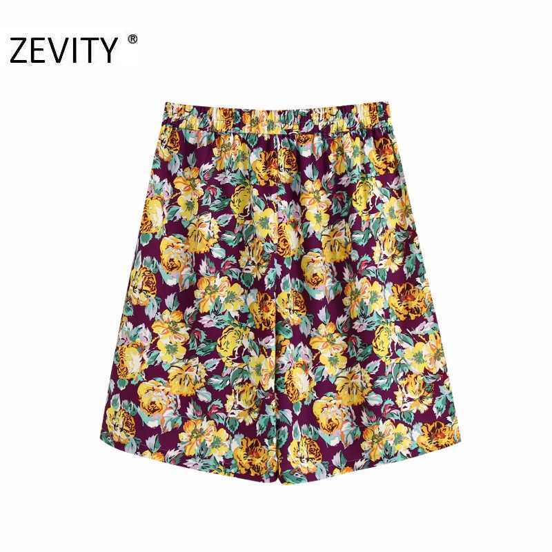 Zevity women fashion tropical flower printing casual Bermuda Shorts lady elastic waist chic shorts pantalone cortos P911 210603