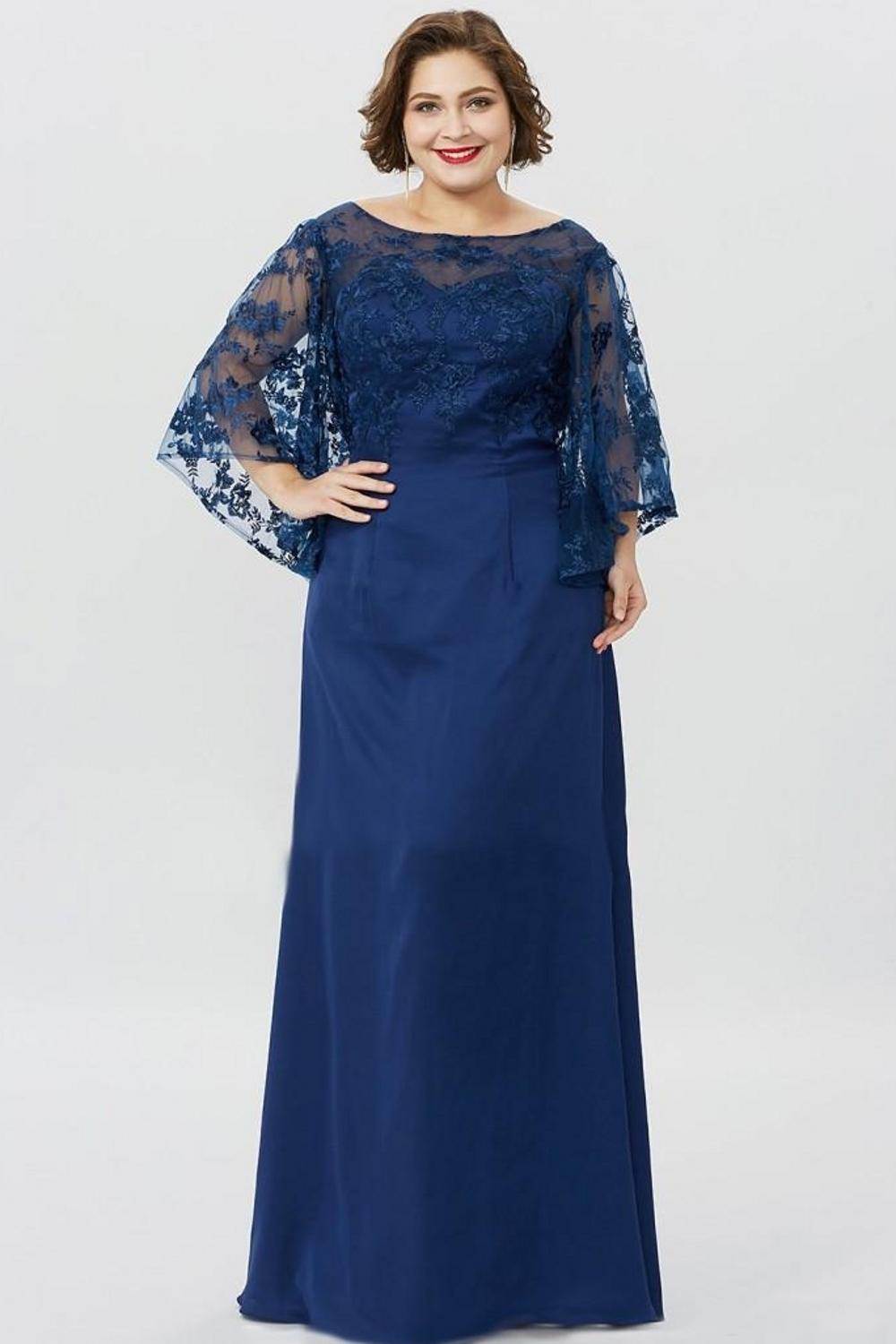 2021 Plus Size Mother of the Bride Dresses Jewel Neck Lace Applique Dress Weddings Sweep Train Formal Gowns For Mothers 0509