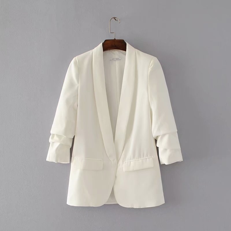 White Blazer Women Suits Spring Summer Three Quarter Sleeve Thin Jacket Leisure Pink Blazer 201105