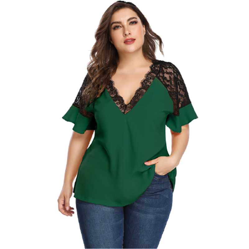 Plus Size T-Shirt 4XL Ladies Shirts 2021 Summer Women Lace Patchwork Short Sleeve Tops Fashion Casual Elegant V-neck Big, Black
Plus Size T-Shirt 4XL Ladies Shirts 2021 Summer Women Lace Patchwork Short Sleeve Tops Fashion Casual Elegant V-neck Big, Black