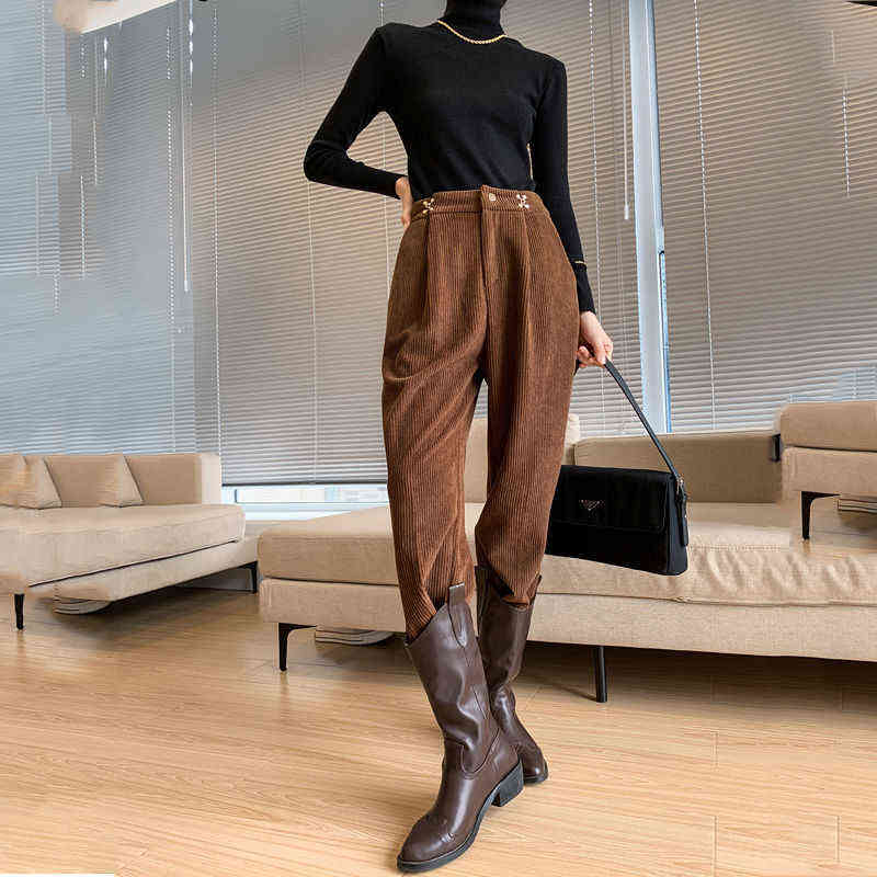 Corduroy wide-leg pants women autumn and winter high waist drape loose white velvet straight thin corduroy 211115