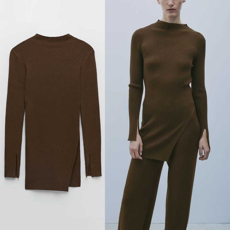 Za Long Knit Blouse Women Long Sleeve High Collar Ribbed Knitted Top Female Fashion Side Vents Slim Autumn Blouses 210602, As picture
Za Long Knit Blouse Women Long Sleeve High Collar Ribbed Knitted Top Female Fashion Side Vents Slim Autumn Blouses 210602, As picture