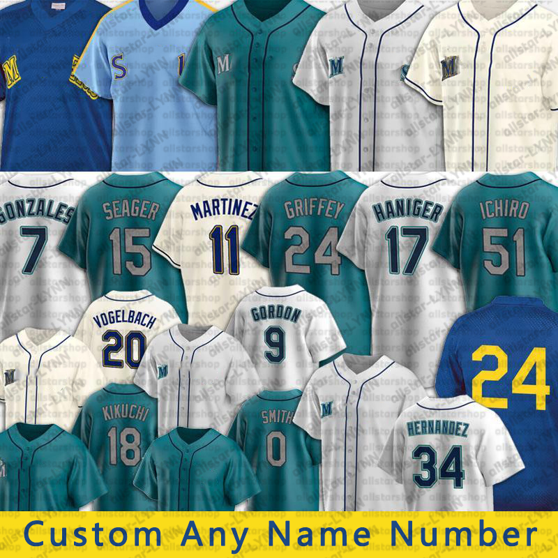 Custom Men Jersey 24 Ken Griffey Jr. Baseball Jerseys Suzuki Ichiro Felix Hernandez Edgar Martinez Mitch Haniger Kyle Seager Marco Gonzales 22 Robinson Cano
Custom Men Jersey 24 Ken Griffey Jr. Baseball Jerseys Suzuki Ichiro Felix Hernandez Edgar Martinez Mitch Haniger Kyle Seager Marco Gonzales 22 Robinson Cano