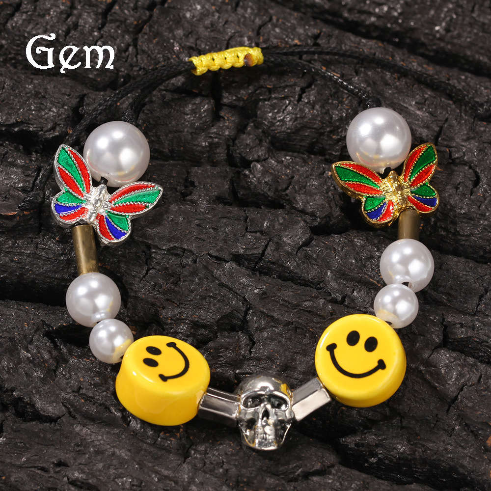 Hiphop hip hop smile face bracelet fashion with pearl butterfly skeleton student simple Bracelet Adjustable
Hiphop hip hop smile face bracelet fashion with pearl butterfly skeleton student simple Bracelet Adjustable