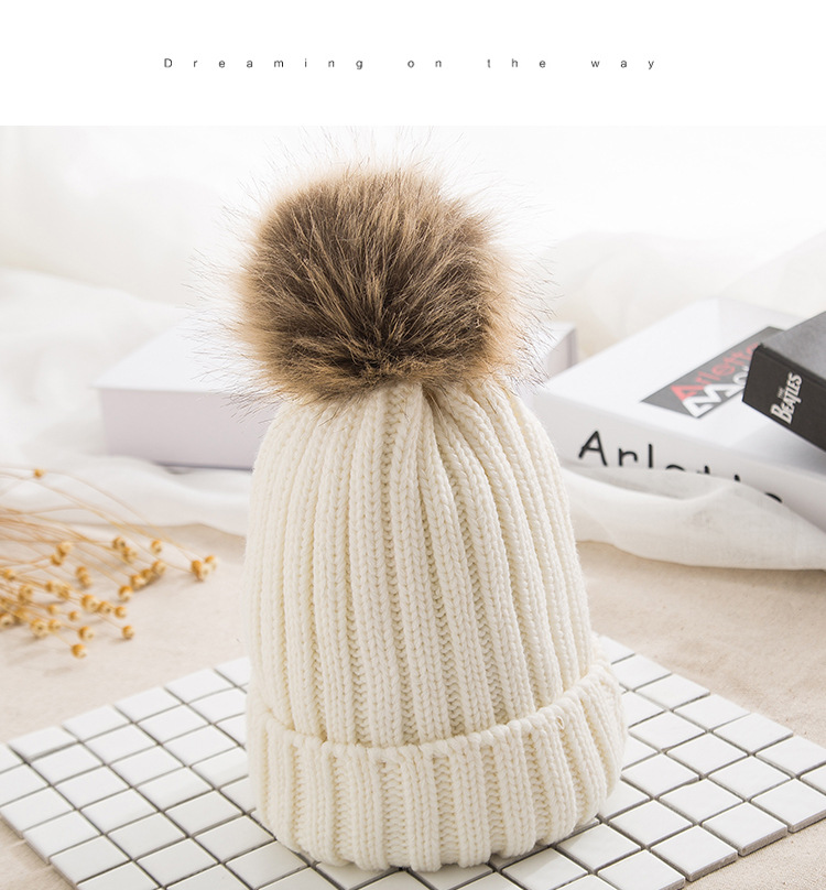 7 Styles Big Girls Knit Cap Kid Crochet PomPom Beanies Hat Fur Ball Hats Knitted Outdoor Caps girl Accessories M421